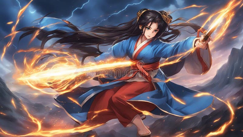 Kreskówka inspirowała anime potężną dziewczyną mistrz kung fu władającą potęgą ziemi w niskiej pozycji bojowej ilustracji