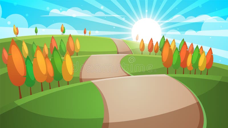 Kreskówka lasu krajobraz Drogowa ilustracja ilustracji Kreskówka lasu krajobraz Drogowa ilustracja ilustracji