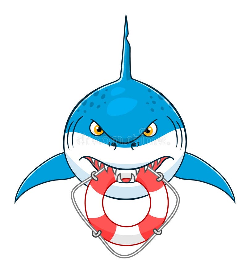 Cartoon cute shark bit lifeline isolated on white background. Cartoon cute shark bit lifeline isolated on white background