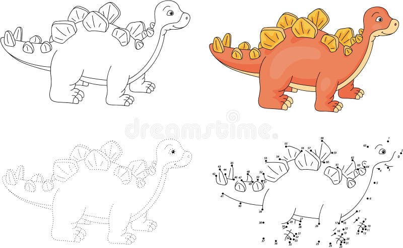 Kreskówka stegozaur również zwrócić corel ilustracji wektora Kropka kropkować grę dla ki