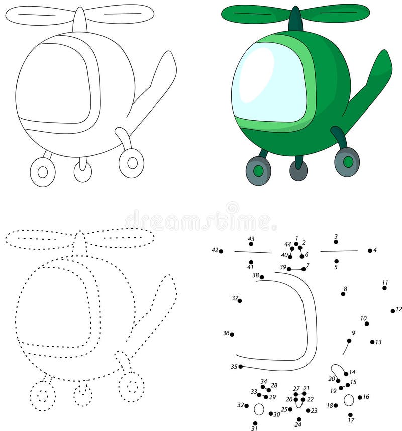 Kreskówka zielony helikopter Kropka kropkować grę dla dzieciaków