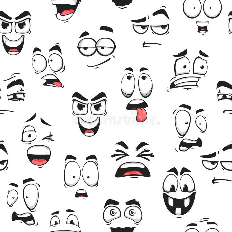 Kreskówka śmieszne emoji twarzą w twarz z płynnym uśmiechem wzorca ilustracji