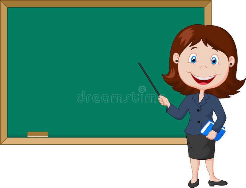 Kreskówka żeńskiego nauczyciela pozycja obok blackboard