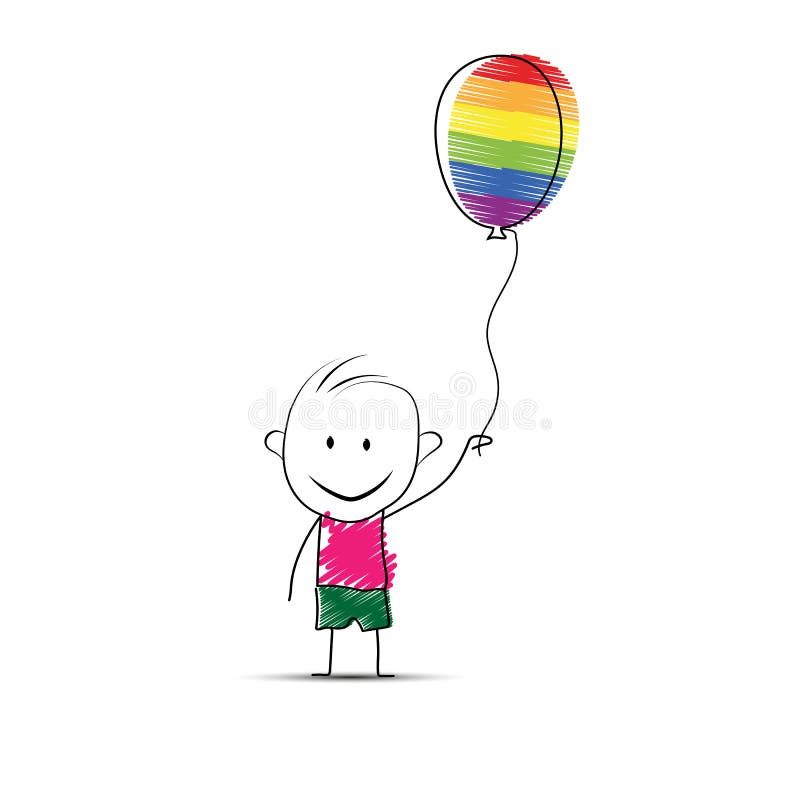 Kresk?wki ch?opiec trzyma pi?k? w jego r?ce w kolorach LGBT ilustracja wektor Kresk?wki ch?opiec trzyma pi?k? w jego r?ce w kolorach LGBT ilustracja wektor
