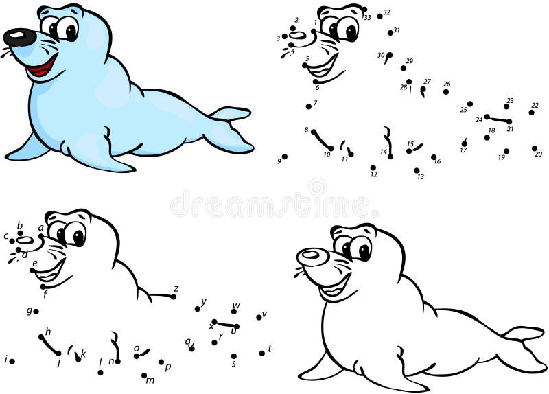 Kreskówki foka również zwrócić corel ilustracji wektora Barwić kropkować grę i kropka