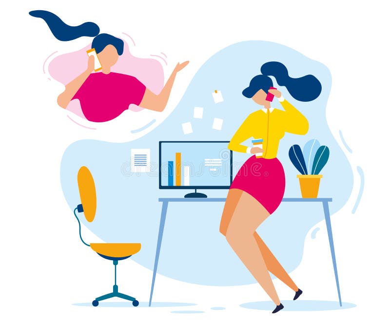 Kreskówki kobiety telefonu komórkowego przyjaciela rozmowa ilustracji Kreskówki kobiety telefonu komórkowego przyjaciela rozmowa ilustracji