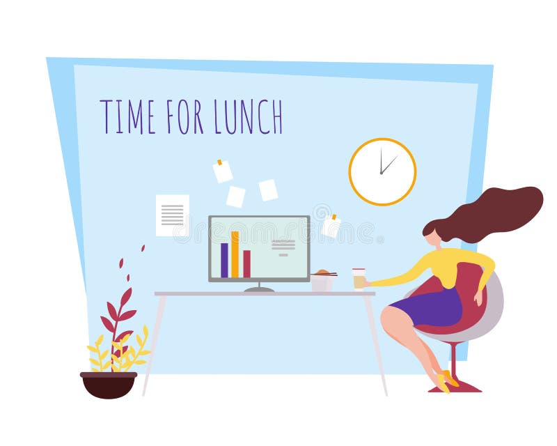 Kreskówki kobiety urzędnika przerwy czas dla lunchu ilustracja wektor Kreskówki kobiety urzędnika przerwy czas dla lunchu ilustracja wektor