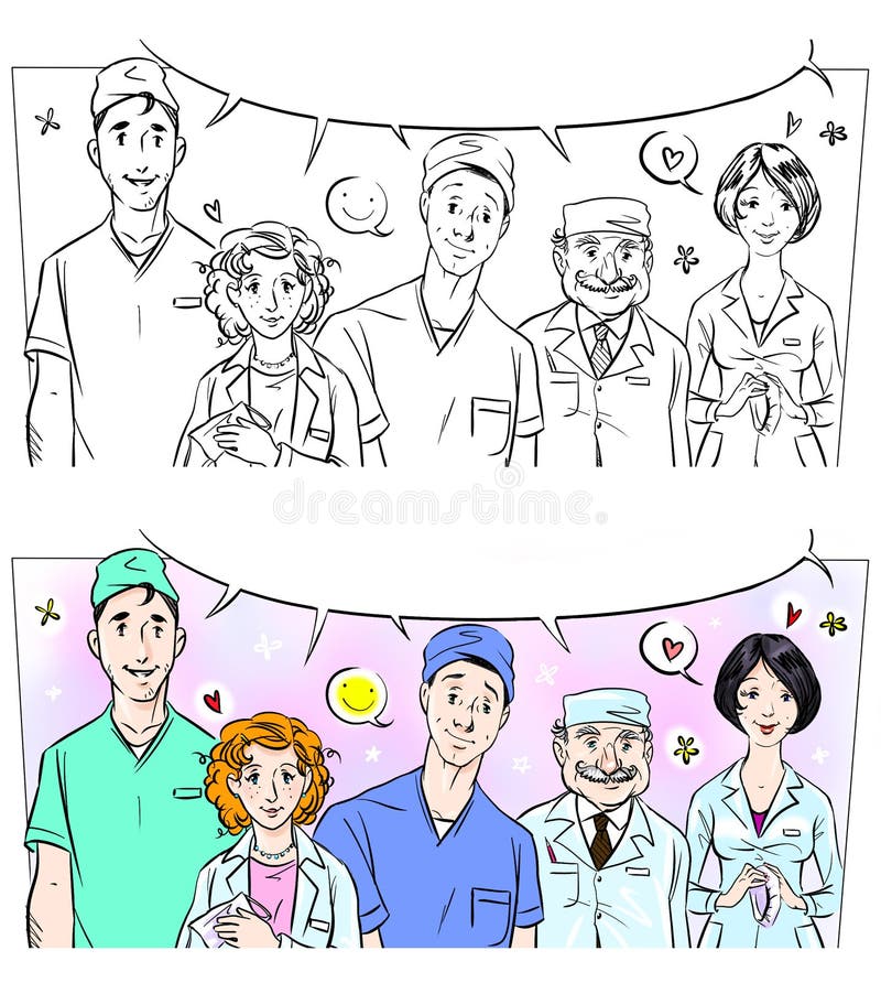 Kreskówki komiczki rama z medycznymi pracownikami royalty ilustracja Kreskówki komiczki rama z medycznymi pracownikami royalty ilustracja
