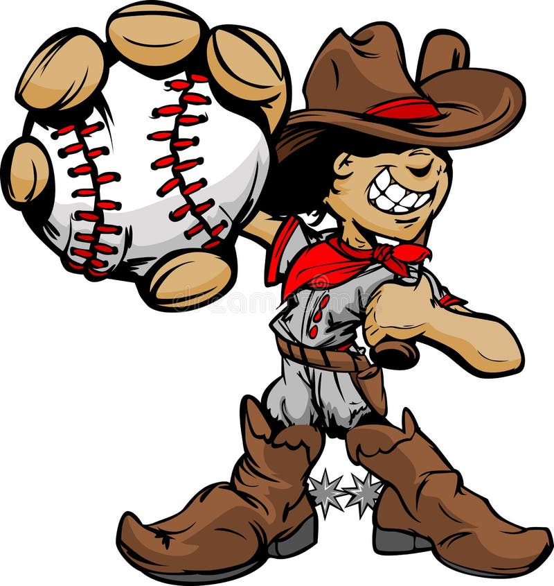 Kreskówki Kowbojska Dzieciaka Gracza Baseballa Mienia Piłka ilustracji Kreskówki Kowbojska Dzieciaka Gracza Baseballa Mienia Piłka ilustracji
