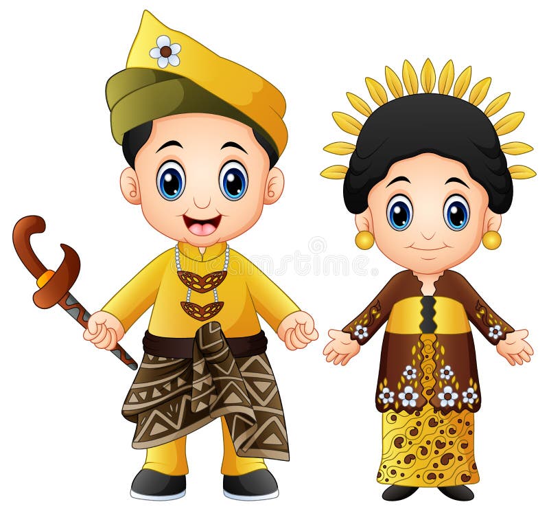 Kreskówki Malaysia para jest ubranym tradycyjnych kostiumy ilustracji Kreskówki Malaysia para jest ubranym tradycyjnych kostiumy ilustracji