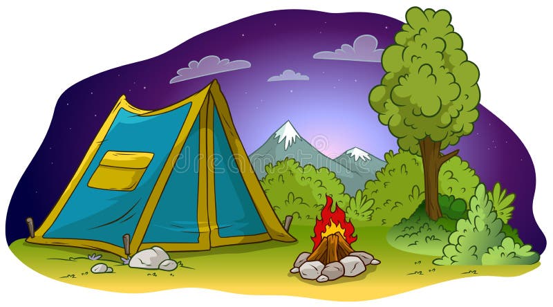 Kreskówki ognisko na trawa gazonie i ilustracji