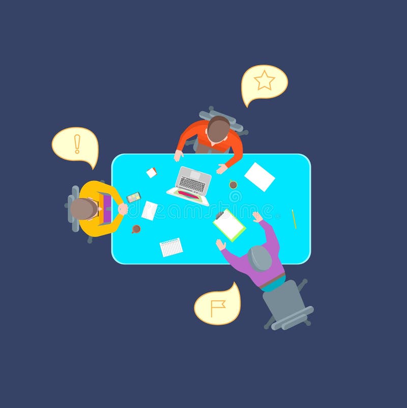 Kreskówki praca zespołowa Brainstorming Odgórnego widok wektor ilustracji Kreskówki praca zespołowa Brainstorming Odgórnego widok wektor ilustracji