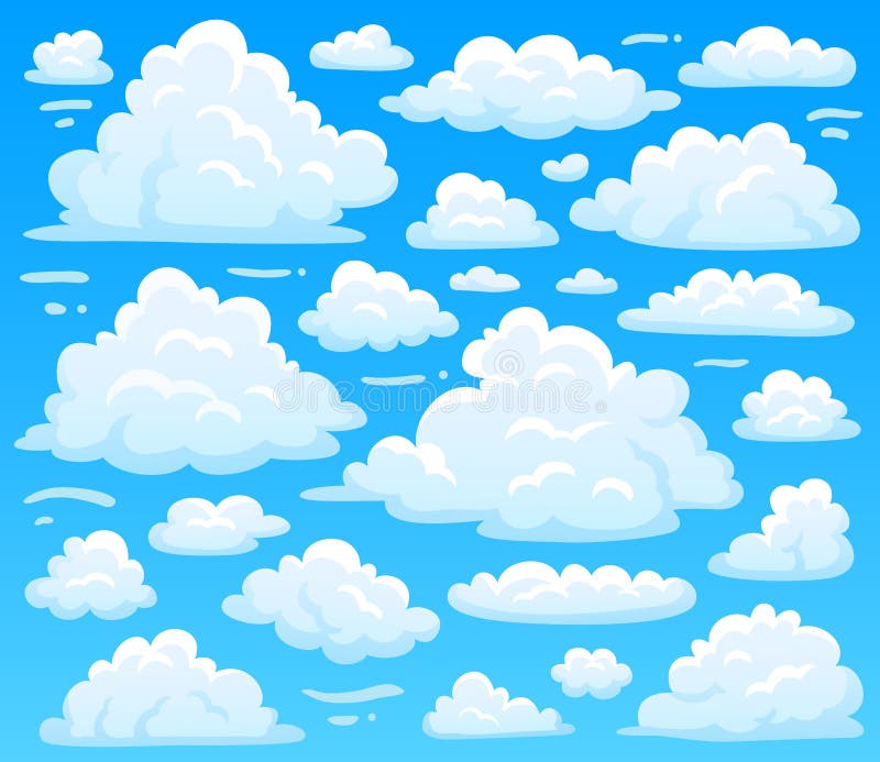 Kreskówki puszysta chmura przy lazurowym skyscape Nadziemskie chmury na niebieskim niebie, atmosferyczna cloudscape wektoru ilust ilustracji