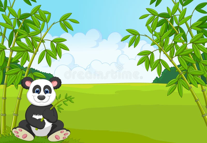 Kreskówki śliczna panda w bambusowym lesie royalty ilustracja