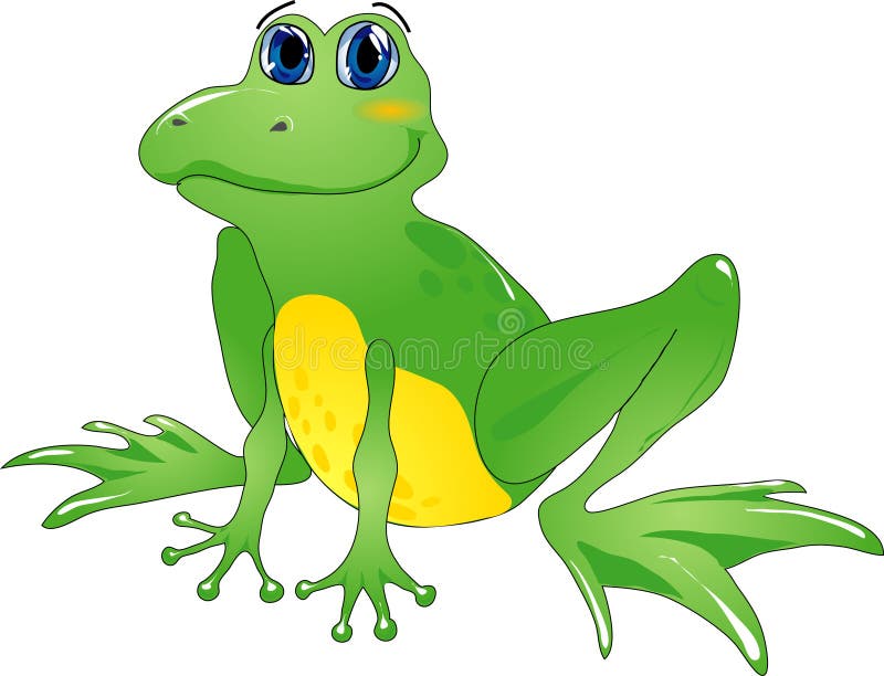 Green cartoon frog sits & smiles.Vector illustration. Green cartoon frog sits & smiles.Vector illustration