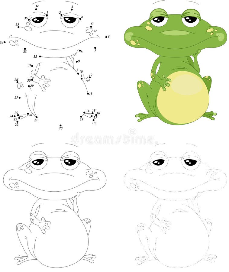 kreskówki żaby zieleń Kropka kropkować grę dla dzieciaków royalty ilustracja kreskówki żaby zieleń Kropka kropkować grę dla dzieciaków royalty ilustracja
