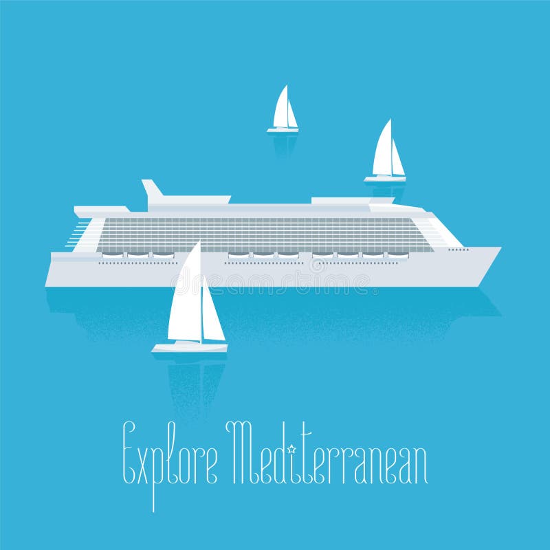Kreuzfahrtschiff in der Mittelmeervektorillustration stock abbildung