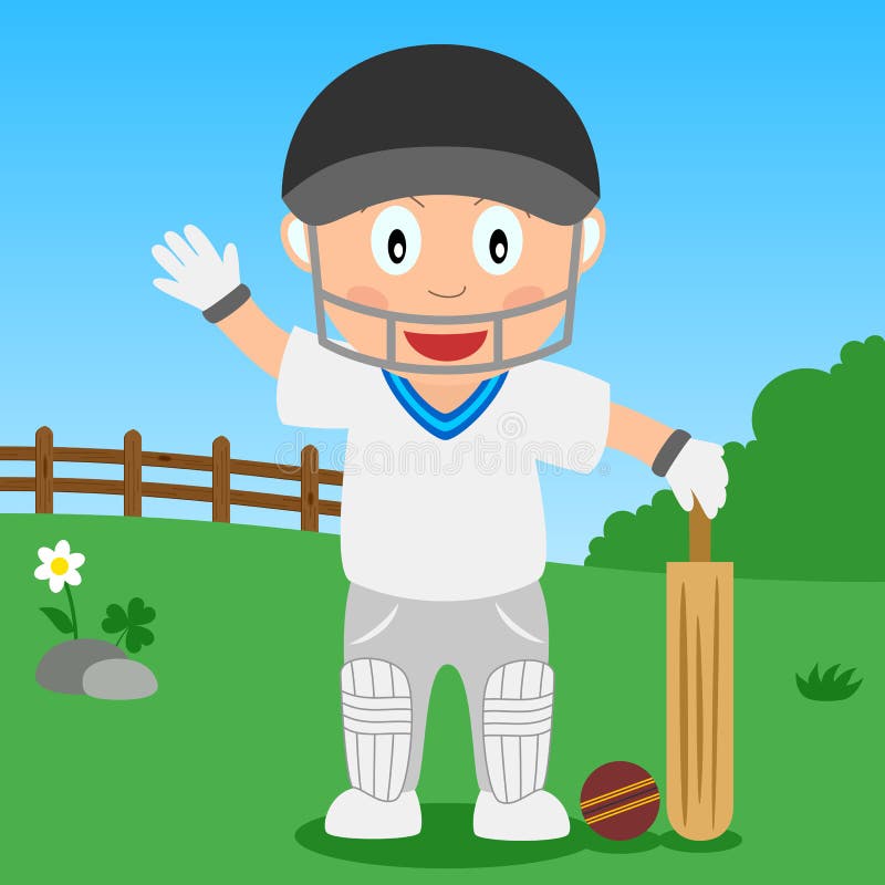 Kricket-Junge im Park stock abbildung Kricket-Junge im Park stock abbildung