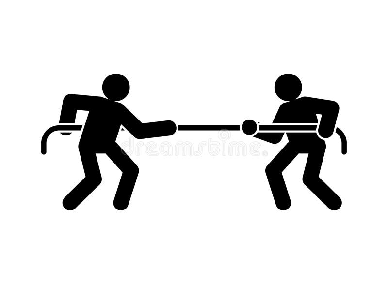 Tug of war sign. People are pulling rope. Concept of confrontation between two companies. Competition sign. Tug of war sign. People are pulling rope. Concept of confrontation between two companies. Competition sign.