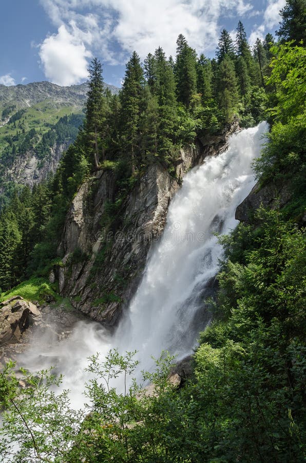 Krimml waterfalls in the Alpine forest, Austria