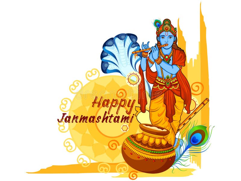 Krishna with Flute on Happy Janmashtami Background Stock Vector -  Illustration of greeting, flute: 97751849