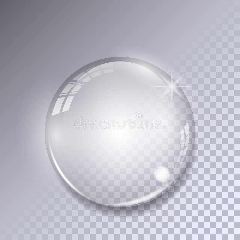 Kristallkula med reflexioner på genomskinlig bakgrund Realistisk glass sfär vektor illustrationer