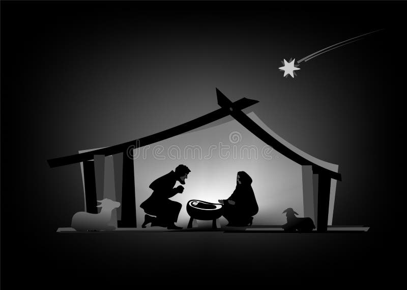 Nativity play with silhouettes and baby jesus. Nativity play with silhouettes and baby jesus