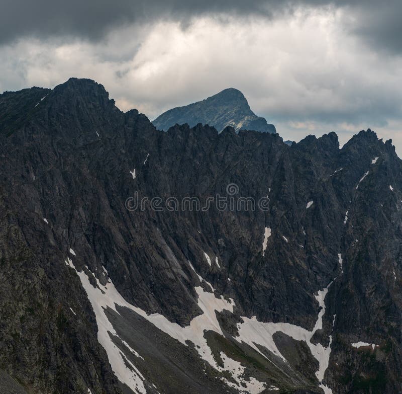 Krivan mountain peak from Koprovsky stit mountain peak summit in Vysoke Tatry mountains in Slovakia