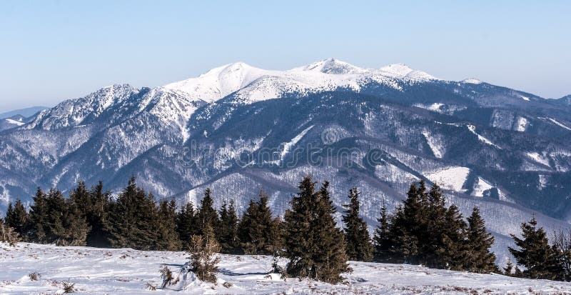 Krivanska Mala Fatra mountain range from Zazriva hill on Martinske hole in Slovakia