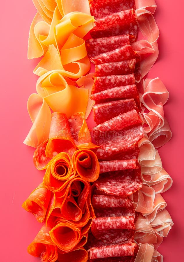 Krojone mięso deli z idealnym marmurkiem od salami do prosciutto. Krojone mięso deli z idealnym marmurkiem od salami do generowanego prosciutto generatywnego ai
