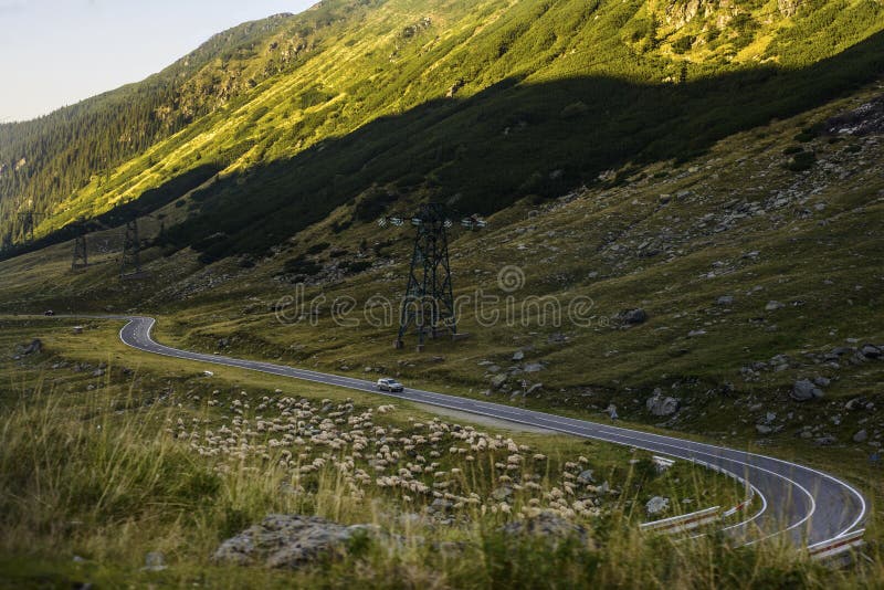 Bochtige weg in de bergen van Roemenië royalty-vrije stock afbeelding