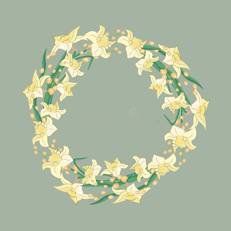 Kroon van Gele narcissen Waterverf vectorillustratie De grafische Elementen van het Ontwerp royalty-vrije illustratie Kroon van Gele narcissen Waterverf vectorillustratie De grafische Elementen van het Ontwerp royalty-vrije illustratie