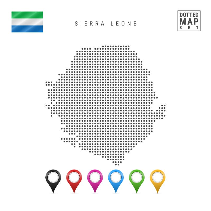 Kropka wzoru Wektorowa mapa Sierra Leone Sylwetka Sierra Leone bandery sierra leone Stubarwni mapa markiery ilustracja wektor Kropka wzoru Wektorowa mapa Sierra Leone Sylwetka Sierra Leone bandery sierra leone Stubarwni mapa markiery ilustracja wektor