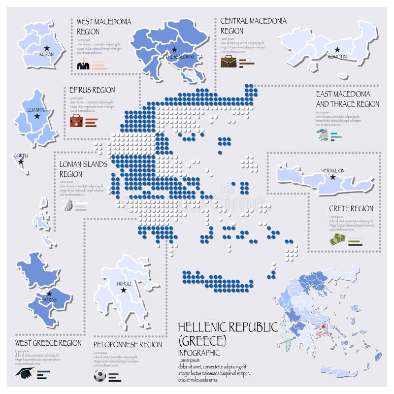 Kropki I flaga mapa Grecja Helleńska republika Infographic ilustracja wektor Kropki I flaga mapa Grecja Helleńska republika Infographic ilustracja wektor