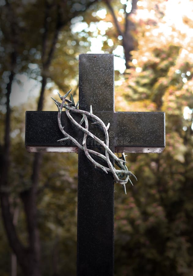 Abstract of cross and thorns on cemetery. Abstract of cross and thorns on cemetery