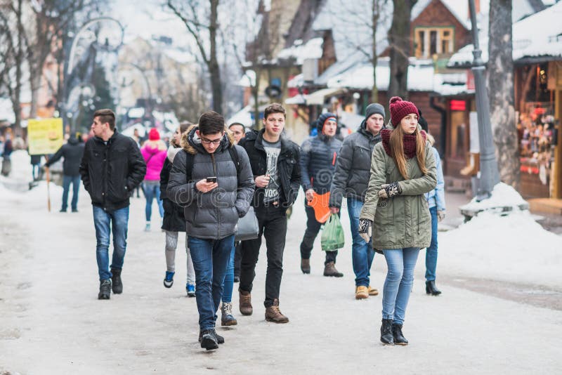 Krupowki street in Zakopane at witer time