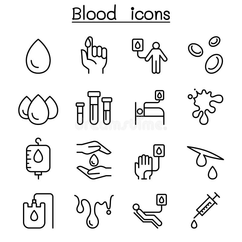 Krwionośnej darowizny ikona ustawiająca w cienkim kreskowym stylu