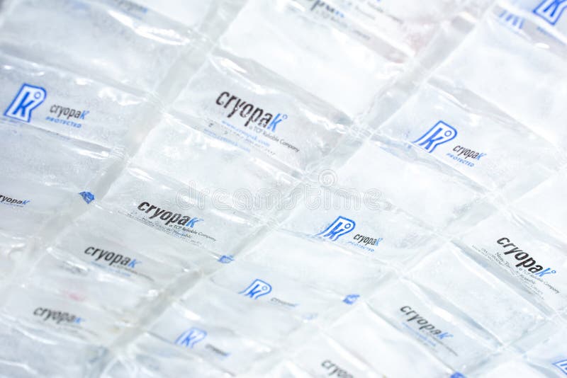 Los Angeles, California, United States - 02-24-2021: A view of a Cryopak flexible ice pack, as a background. Los Angeles, California, United States - 02-24-2021: A view of a Cryopak flexible ice pack, as a background.
