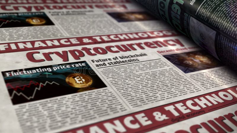 Kryptowährungsblockkette und Zeitungsdruckmaschine für digitales Geld stock abbildung
