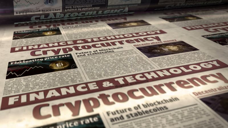 Kryptowährungsblockkette und Zeitungsdruckmaschine für digitales Geld stock abbildung