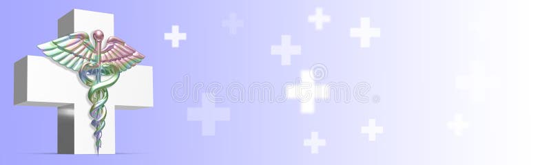Krzyż Medyczny 3D w bieli z kolorowym holograficznym banerem Caduceus ilustracja wektor