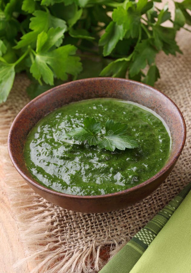 Spenatkrämssoppa arkivbild