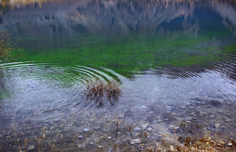 Kräuselungen auf dem Wasser im Gebirgssee stockfotos Kräuselungen auf dem Wasser im Gebirgssee stockfotos
