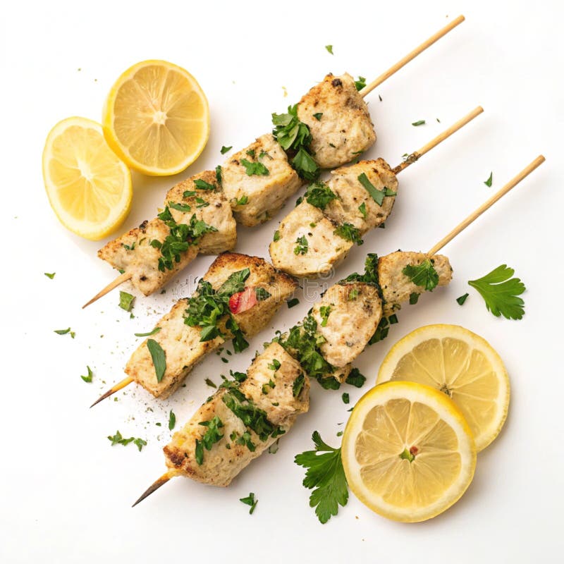 Kräuterkebabs mit Zitrone vektor abbildung
