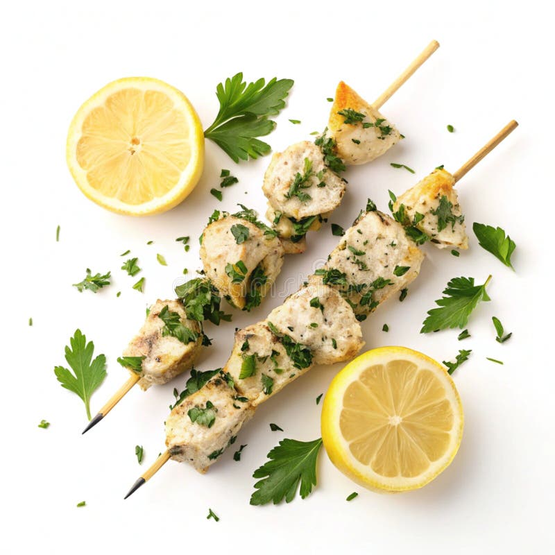Kräuterkebabs mit Zitrone vektor abbildung