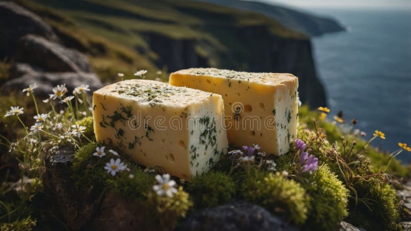 Kräuterkäse auf einer Clifftop Wiese stock abbildung