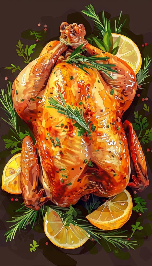 Kräuterpflanze und Zitrone infundierten gerösteten Huhn realistische Lebensmittelfotografie vektor abbildung