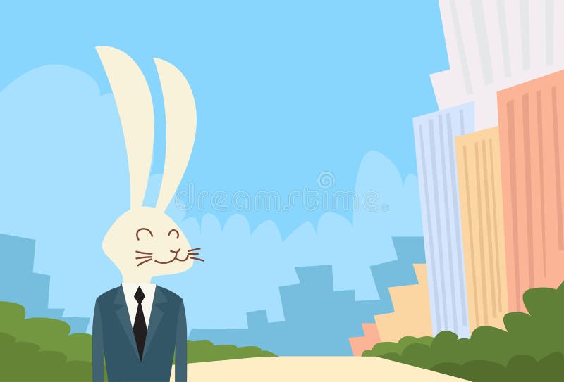 Królik kreskówki głowy biznesmena kostiumu profilu ikona ilustracji