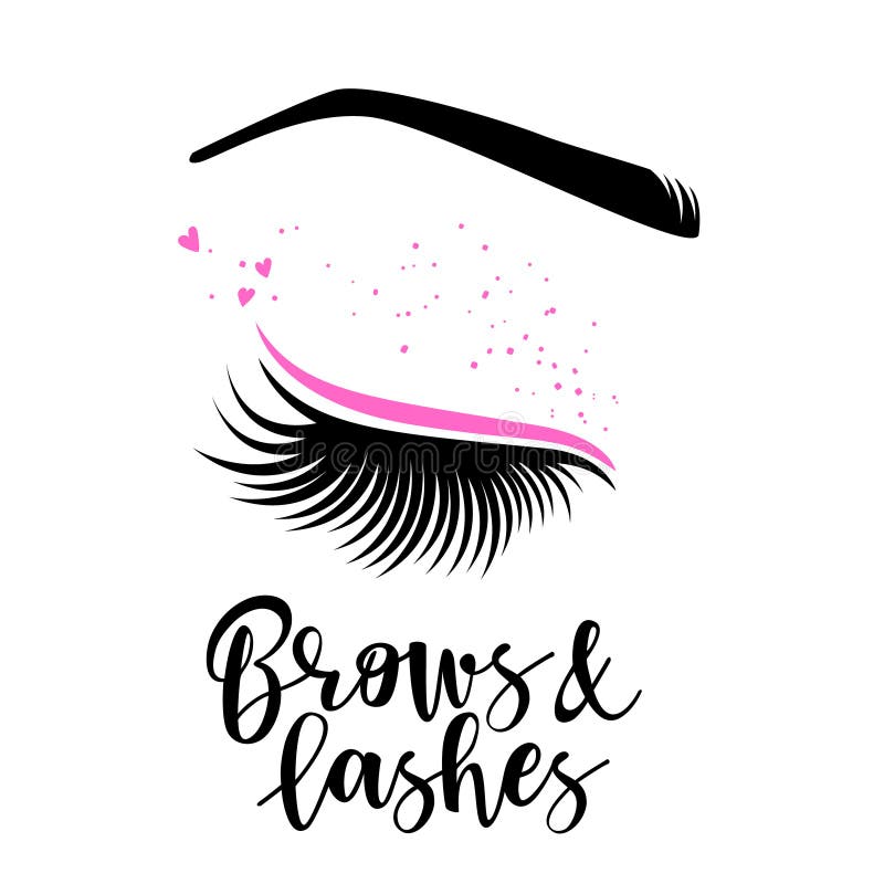 Brows and lashes lettering. Vector illustration of lashes. For beauty salon, lash extensions maker, brow master. Brows and lashes lettering. Vector illustration of lashes. For beauty salon, lash extensions maker, brow master.