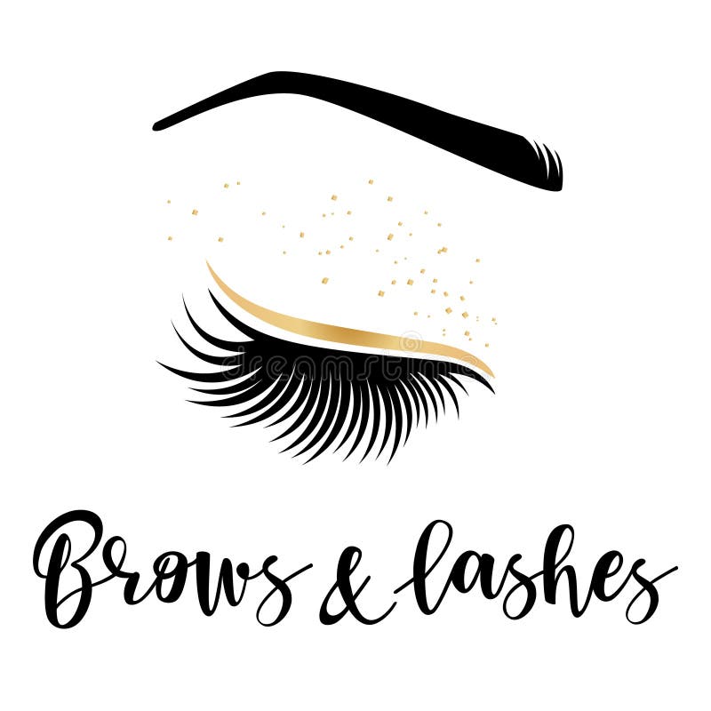 Brows and lashes gold logo. Vector illustration of lashes and brow. For beauty salon, lash extensions maker, brow master. Brows and lashes gold logo. Vector illustration of lashes and brow. For beauty salon, lash extensions maker, brow master.